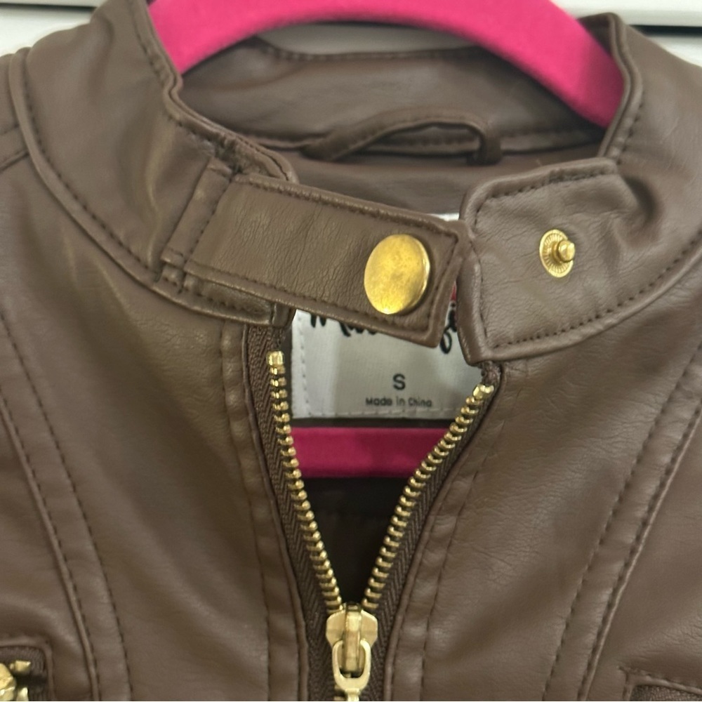 Faux Leather Fall Jacket, Brown - image 3